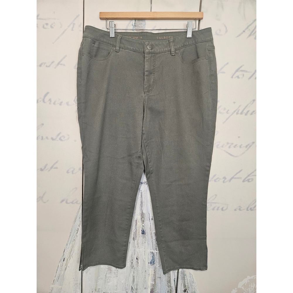 Talbots Curvy Crop Pants Womens 14 Olive Green Stretch‎ Cotton Twill Cropped Leg